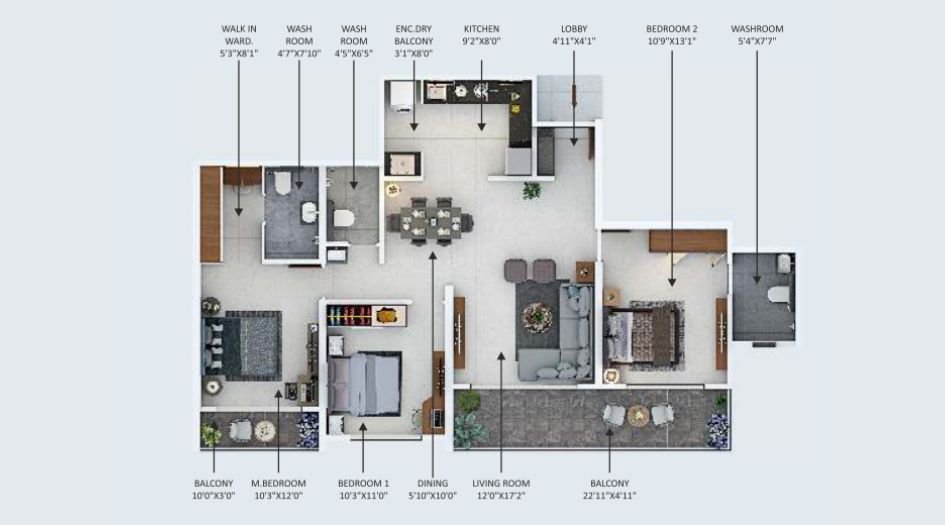 Sonigara-24-Sunshine-Viva-Floor-Plan-3 BHK-1134 Sqft